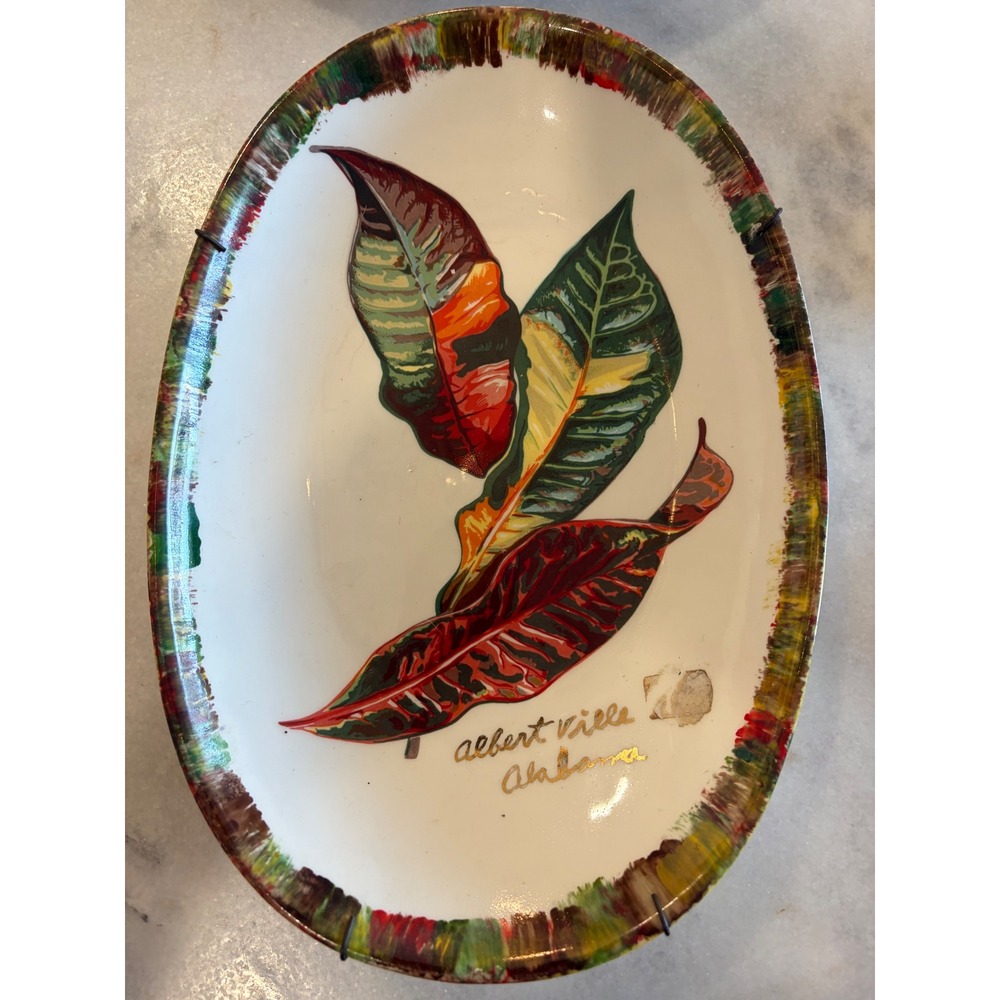 Vintage The Potters House Albertville Alabama Art Pottery Croton Leaf Wall Plate